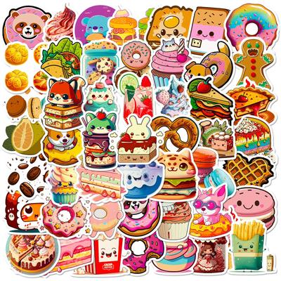 50 Animal Food Donut Stickers New Product Cute Donuts Children Cartoon Stickers