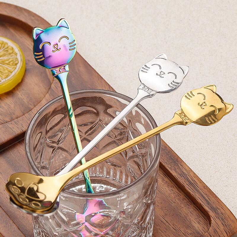 ZISIZ Lucky Cat Stirring and Strainer Spoon