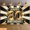 2D 80th Birthday Decoration Backdrop Black Gold Happy 80 Birthday Banner Photo Booth Background for Party Supplies