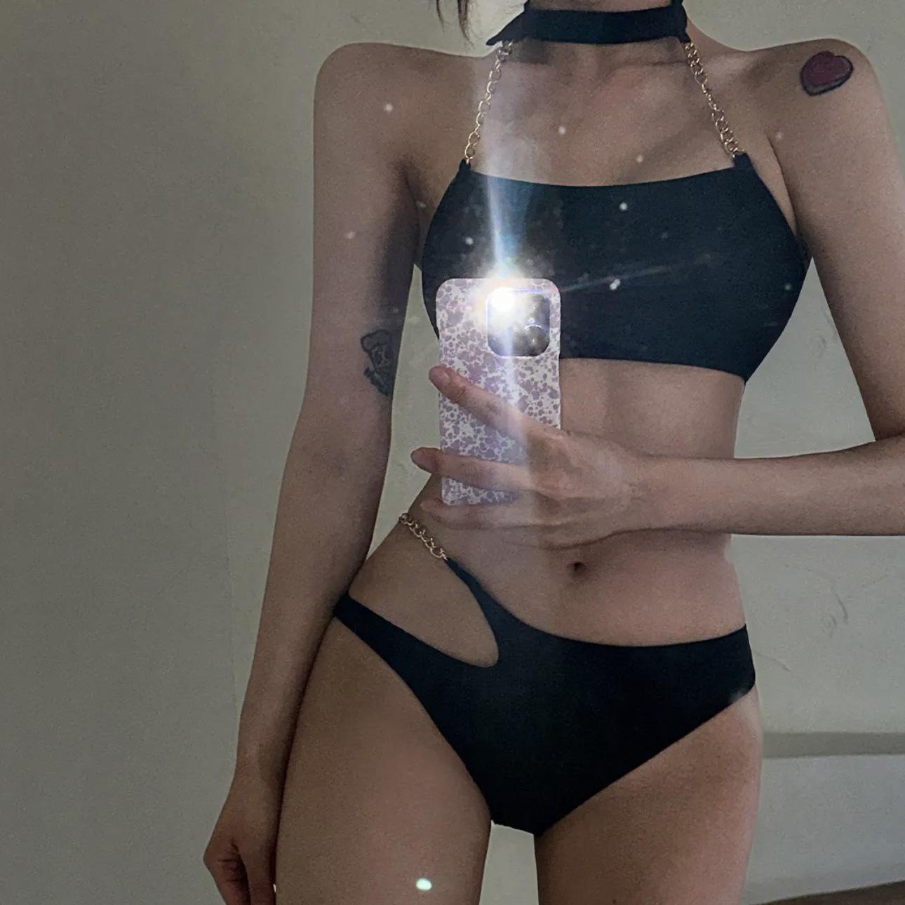

Summer Black Bikini with Chain Detail - Japanese & Korean Style L чёрный