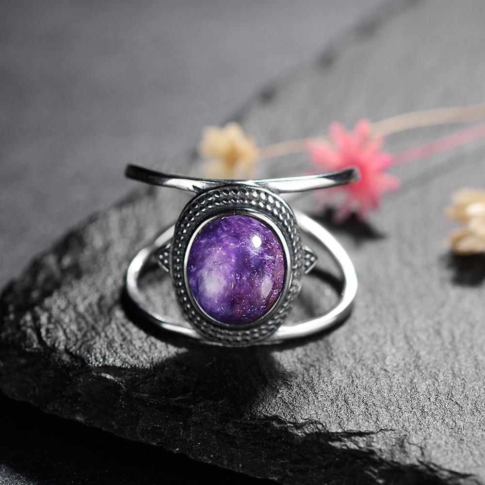 Natural CopperRings Charoite Bead Gemstone Rings for Women Wedding Bands Anniversary Party Gifts Fine Jewelry