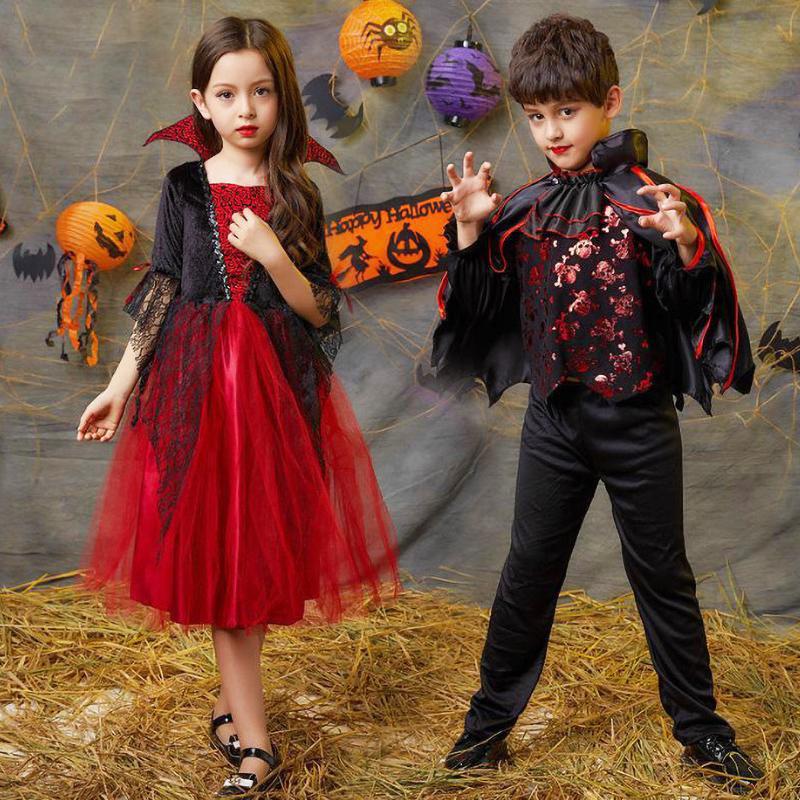 Halloween Girl Cosplay Dress Kids Ghost Bride Costume Vampiran Carnival Party Outfits Gothic