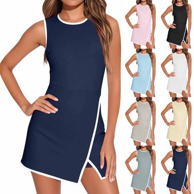 Robe de tennis d'été pour femme, tenue de sport athlétique sans manches, fendue, avec short intégré