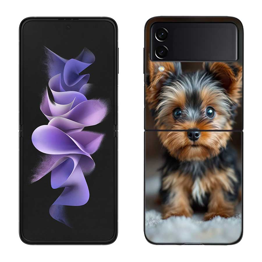 Yorkshire Terrier Dog Phone Case For Samsung Z Flip 7 6 5G Galaxy Z Flip 5 4 3 Black Hard Cell Cover Luxury PC Shell Coque
