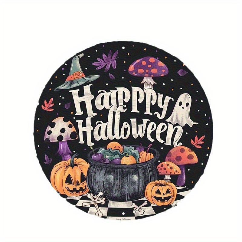 2d Flat 20*20cm, Home Decoration, "Happy Halloween" Circular Wooden Creative Decorative Logo, for Home, Cafe, Kitchen, Bar, Office Wall Decor.