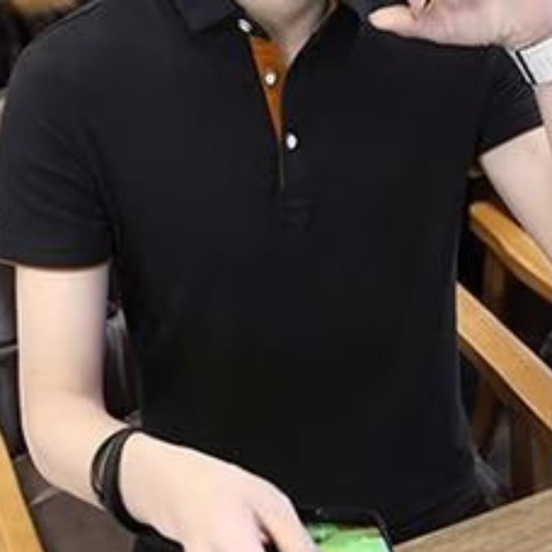Men's Trendy Summer Short-Sleeve Polo with Korean-Style Color-Block Lapel