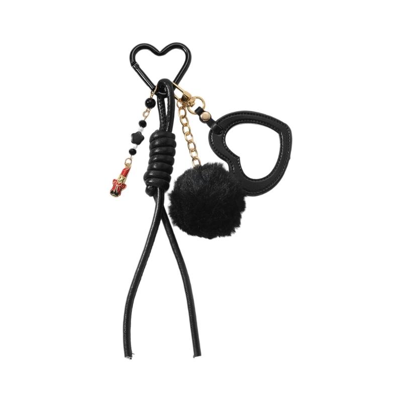 Vintage Leather Keychain Handmade Heart Braided Rope Mirror Charm DIY Accessory Sturdy Leather Key Holder
