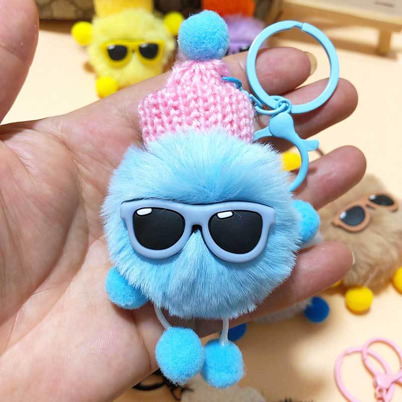 Mignon Cartoon Loutre Lapin Fourrure Lunettes Pendentif Porte-clés Ornement