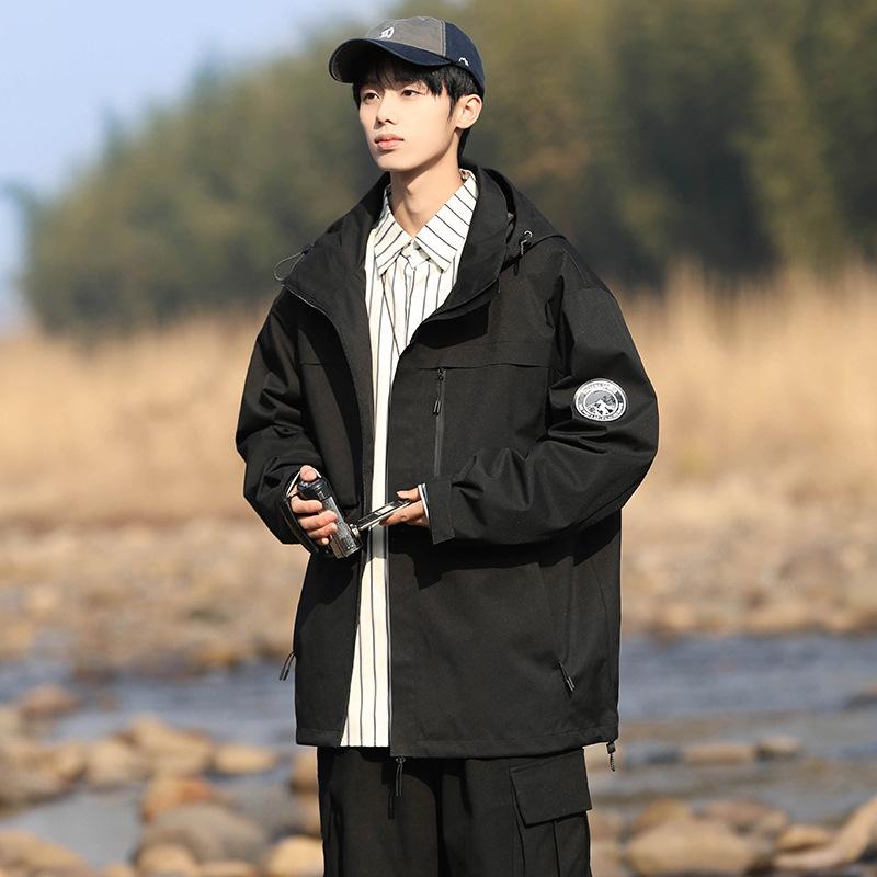 Spring and Autumn New Men's Korean Edition Hooded Car Logo Color-blocking Loose Jacket Trendy Couple Cargo Jacket