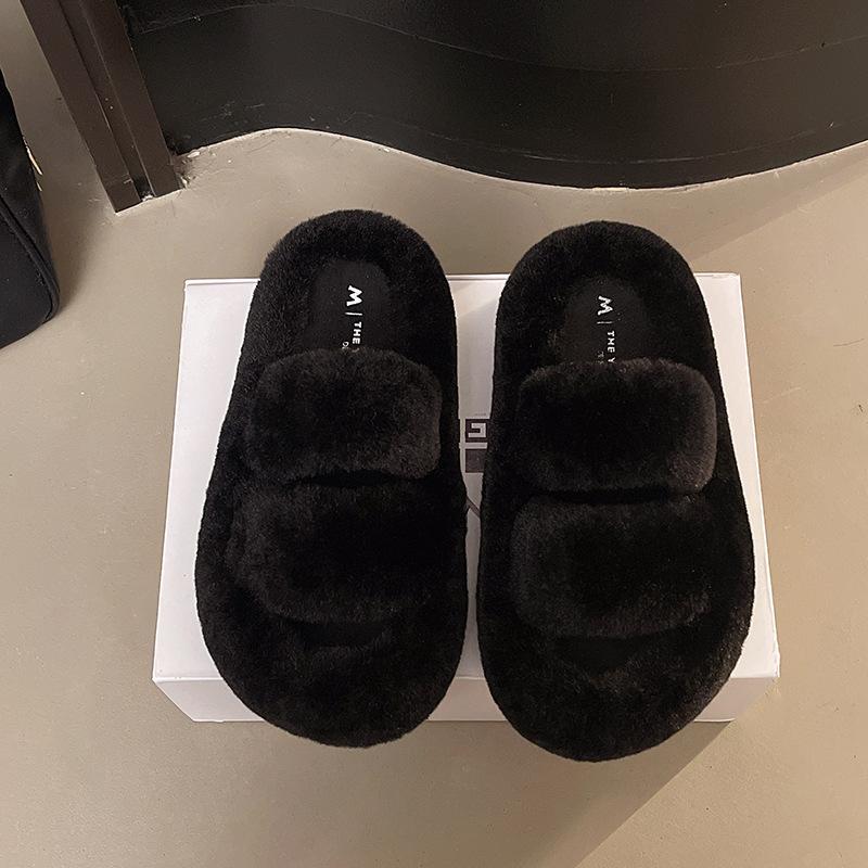 

Thick-soled Mao Mao drag women s shoes 2025 autumn and winter new half-slippers versatile home cotton drag one-word warm cotton slippers 41 чёрный