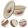 1 Set 20cm 2L Vintage Enamel Basin with Plain Lid Old-Style Retro Enamelware,Kitchen Mixing/Serving/Oil Storage Bowl,Home