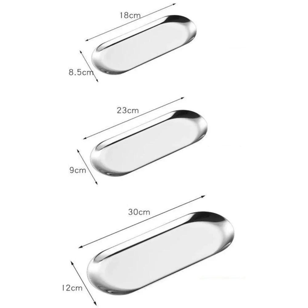 Metal Tray Stainless Steel Plate Oval Cake Fruit Dessert Tray Western-Steak Dish Rectangular Snack Plate Jewelry Storage Tray