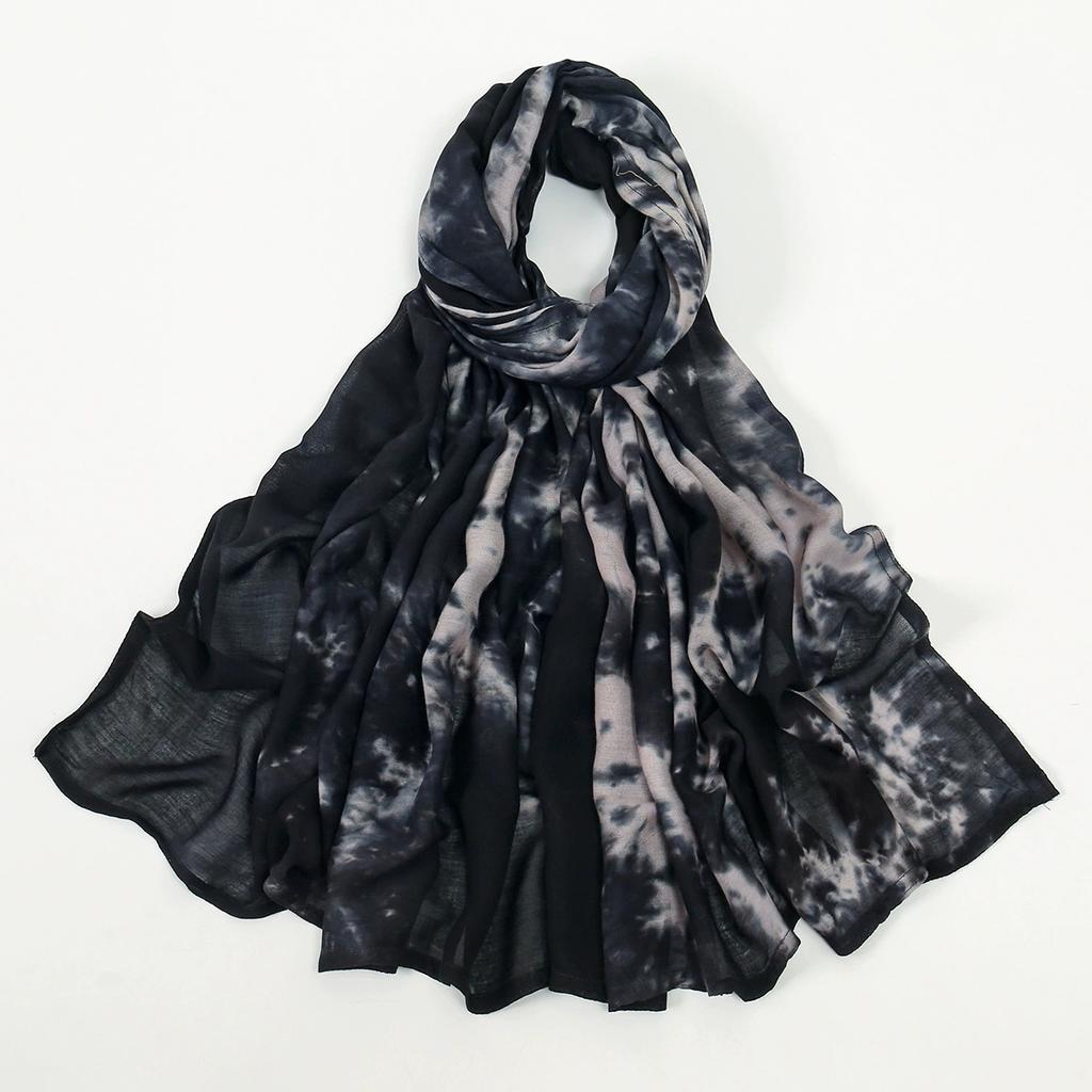 190*90Cm Big Size Modal Cotton Hijab Women Tie-Dye Scarf Double Stitching Shawl Muslim Gradient Plain Cotton Rayon Headscarf