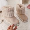 Shoes for Kids Winter Girl's Black Round Toe Solid Flock Plush Warm Mid Heel Water Proof Casual Kids Snow Boots Botas Niña