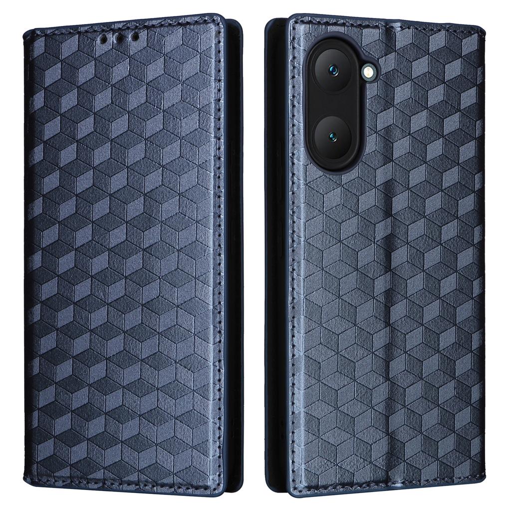 For vivo Y28s 5G/T3 Lite 5G/Y03/Y18 4G/Y18e 4G Protective Case Magnetic Closing Rhombus Imprinting Leather Phone Shell