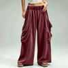 Women's Fashion Wide Leg Pants with Elastic Waist and Large Pockets, Color Loose Fit Casual Trousers