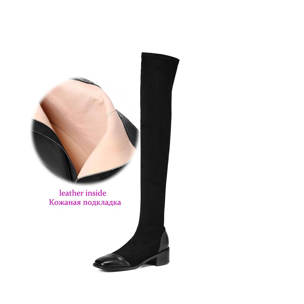 Krazing Pot Flock Autumn Winter Shoes Thick Heels Size 43 Long Boots Apricot Patch Work Stretch Over-the-knee Boots