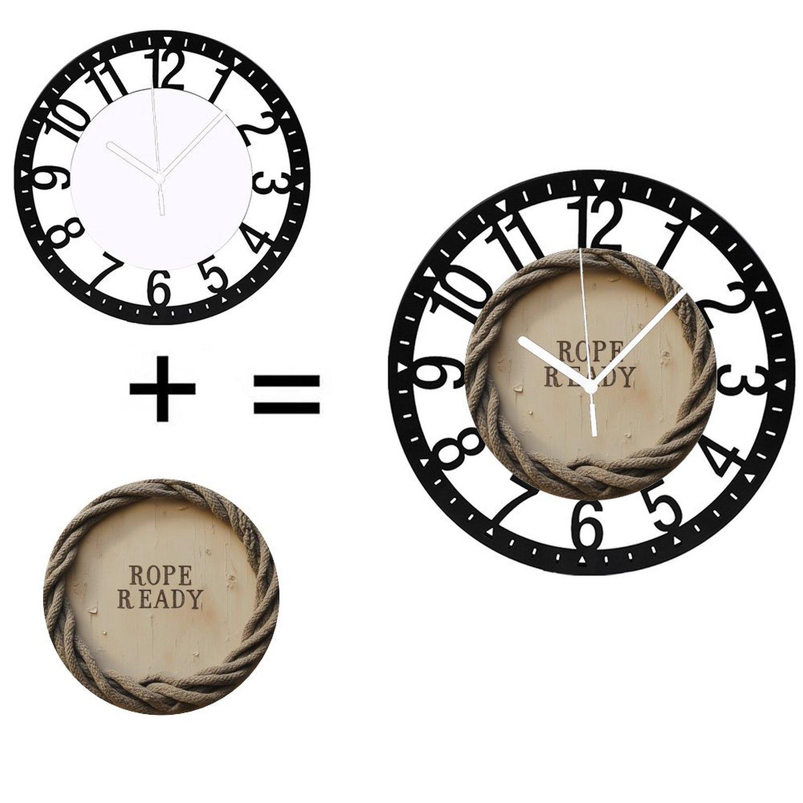 Fashion 25cm Circular Iron Wall Clock with Creative Inspiration (Black,10 inch(25.40cm))