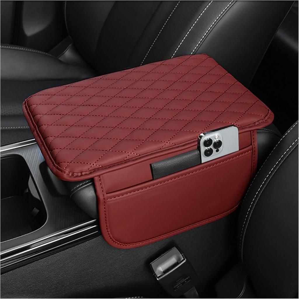 Upgraded Microfiber Leather Car Center Console Armrest Cover Cushion | with 2 Storage Bags Pink Interior Accessory