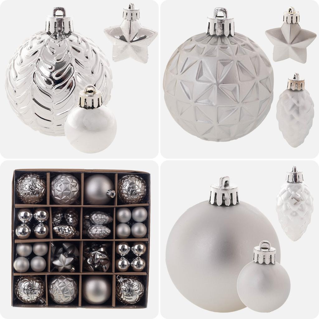 Bombki Choinkowe Nietłukące Bombka Na Choinkę Ozdoby Srebrne Zestaw 60 szt