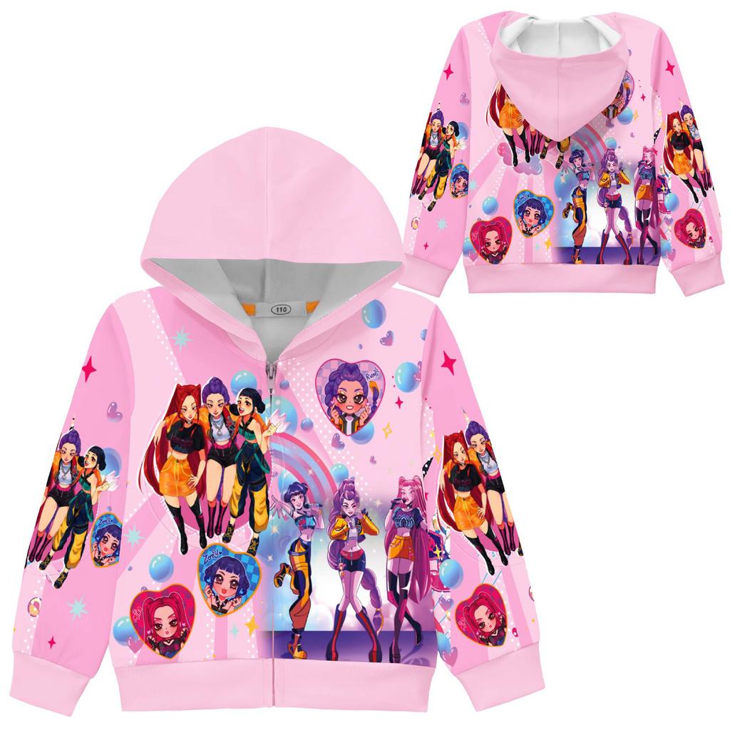 Girls Hoodie 3D Cartoon Jacket Sweatshirt Music Zip Hooded Long Sleeve Tops