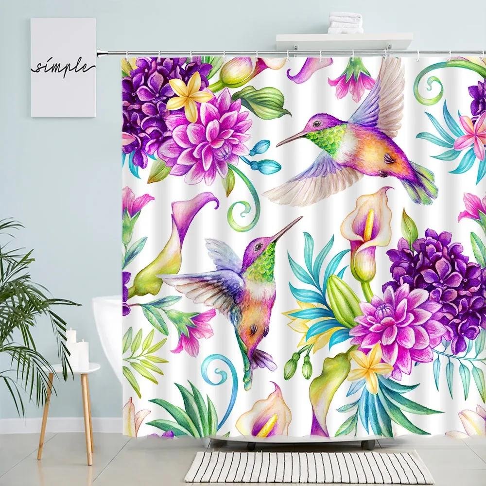 Chinese Style Flowers Birds Shower Curtains White Magnolia Flower Hand Painted Oil Painting Fabric Bathroom Curtain Decor Sets