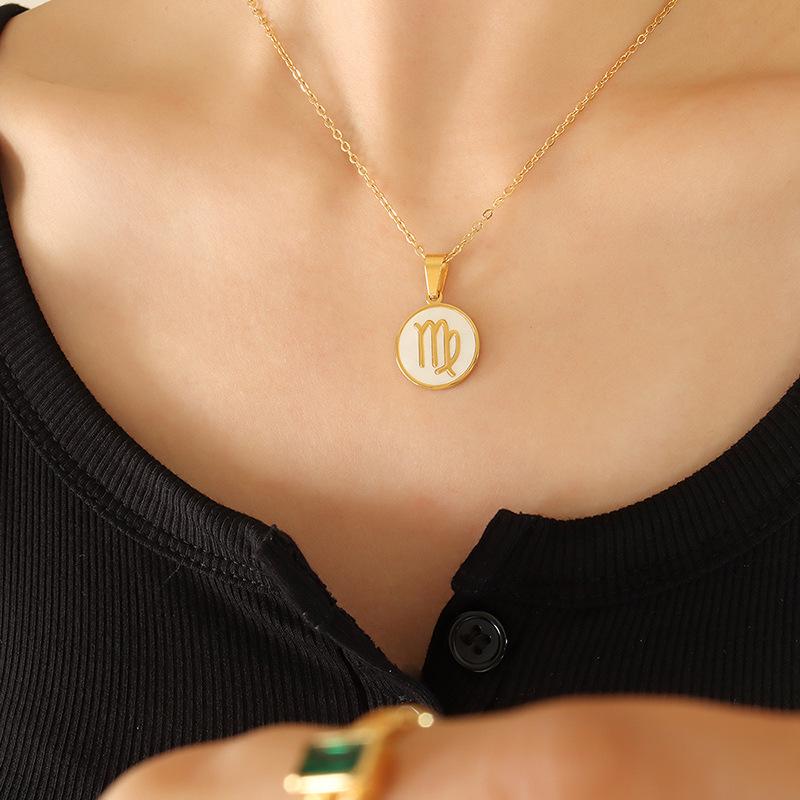 French-Inspired Zodiac Pendant with White Mother-of-Pearl Inlay On 18K Gold-Plated Chain