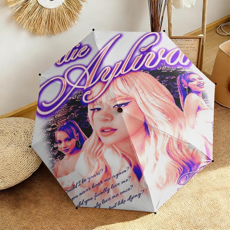 1pc Ayliva Exquisite Poster Art Umbrella Portable Folding Umbrella Iron Frame Hole Bone Structure Outdoor Home Umbrella