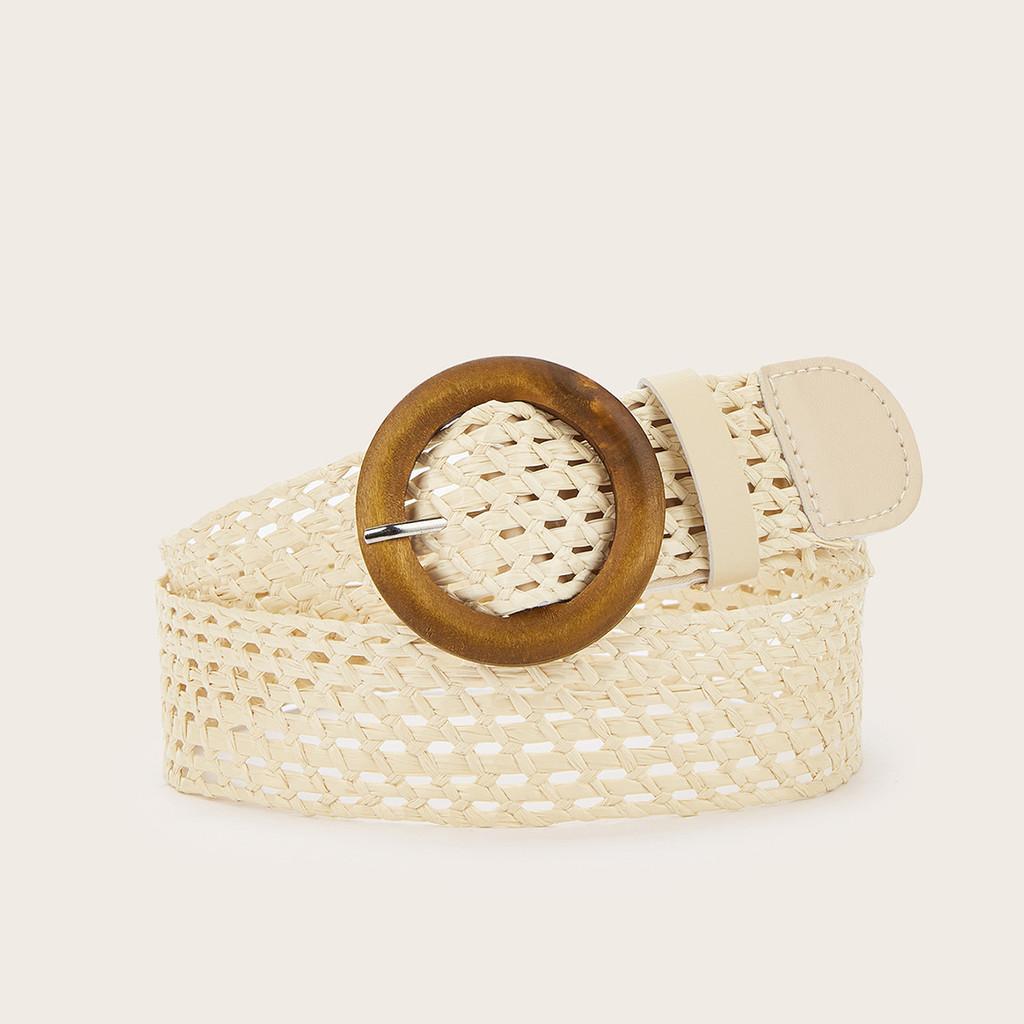 Cotton Woven Bohemian Linen Belt With Round Buckle For Women Dress Accessories