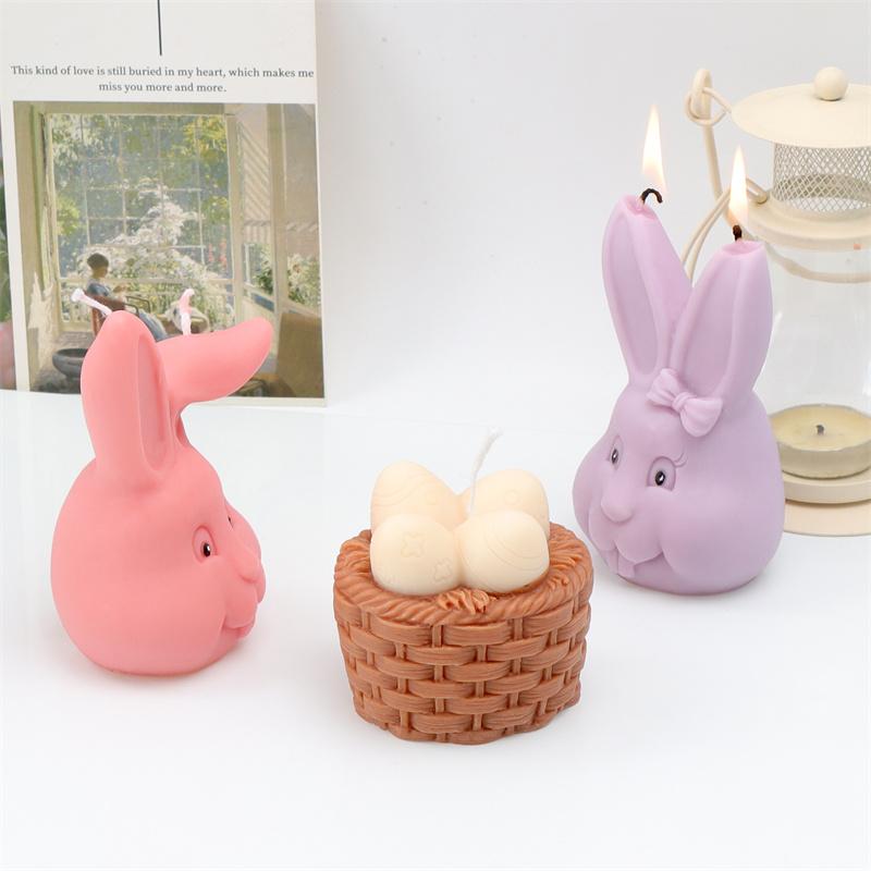 Easter Bunny Silicone Mold DIY Bowknot Grinning Rabbit Basket EggShape Multi Purpose Candle Plaster Tool Managed Holiday Decor