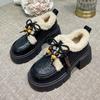 Women's leather shoes 2026 new autumn and winter thick heeled black small leather shoes versatile thick soled loafers for women