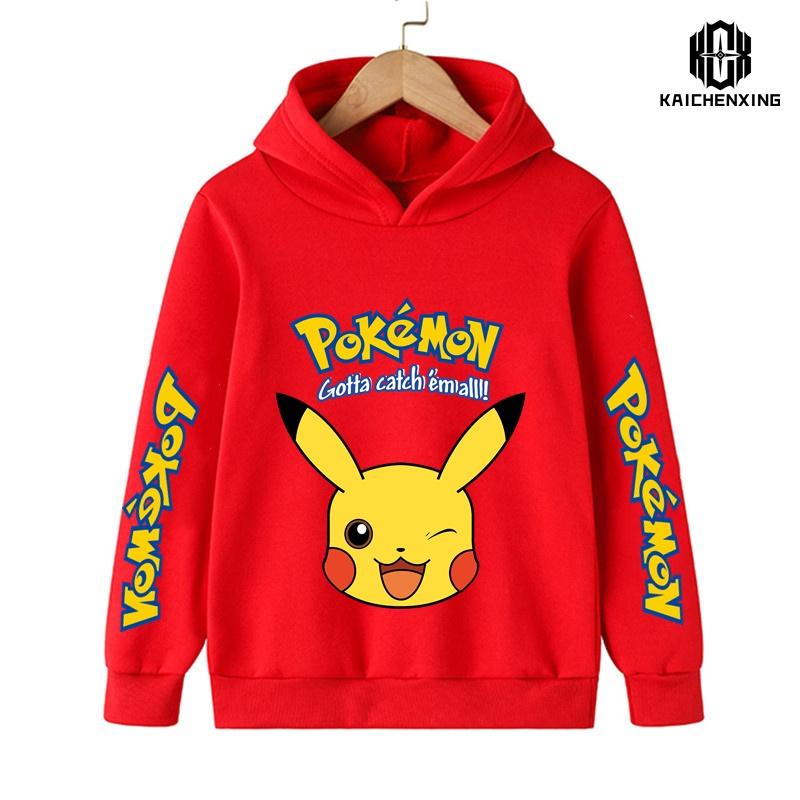 Pokemon Baby Boy Cool Pikachu Hoodie 4-14 Years Old Cartoon Sweater Spring and AutumnThin Coat Children's Hooded New