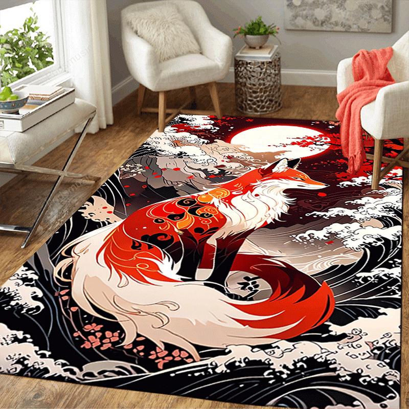 1pc Mysterious Fox Print, Design Indoor Area Rug, Soft, Anti-Slip, and Durable Gaming Room Decor for Bedroom, Living Room, and Exercise Rugs