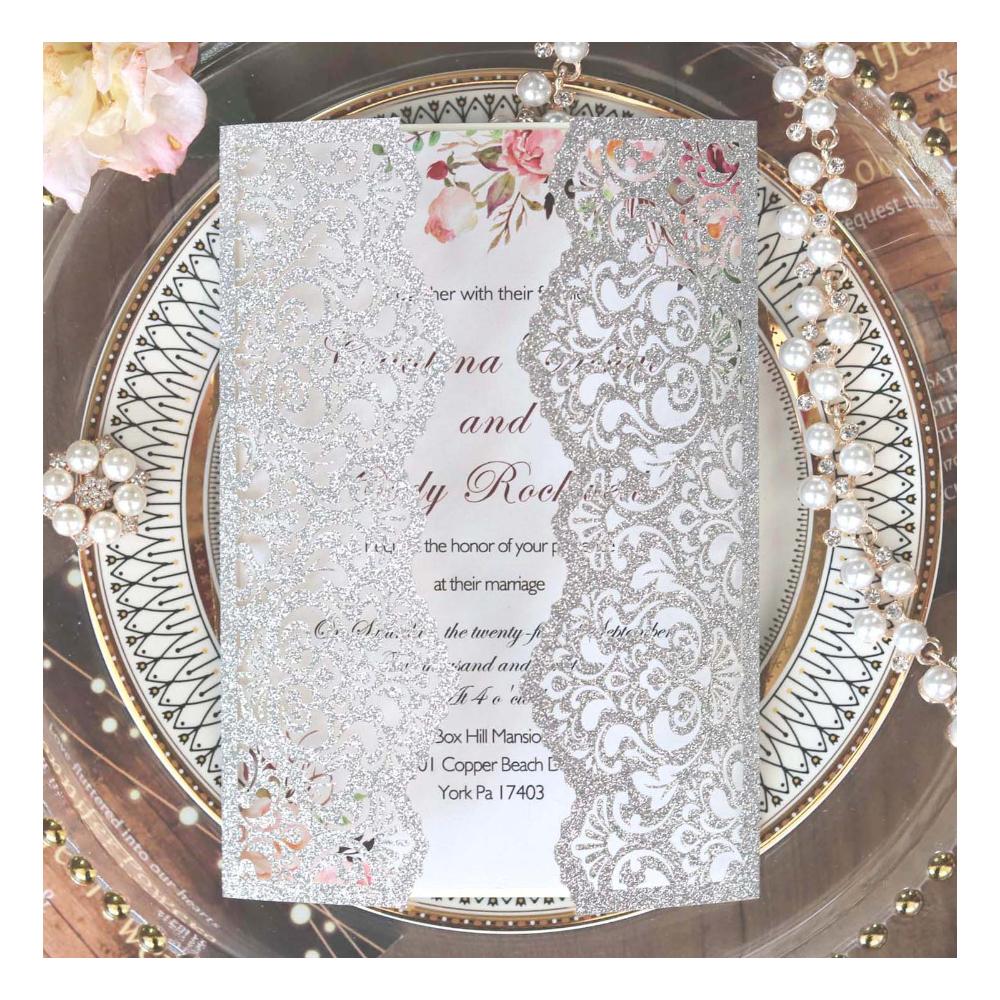 10 Stück Glitzer Einladungskarte mit Band Grußkarten Hochzeit Mariage Einladung Party Taufe Bar Mitzwa Party Dekoration