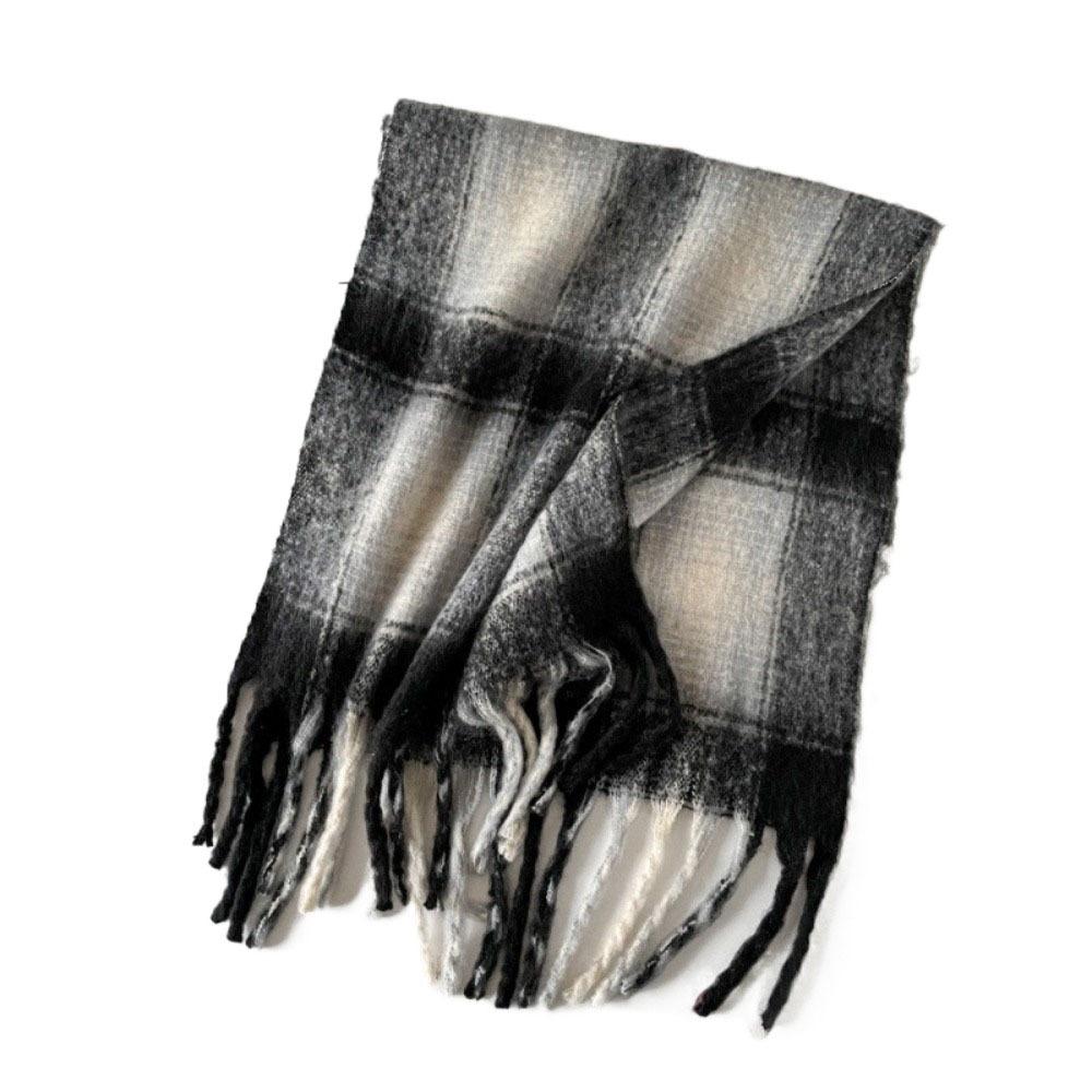 Plush Plaid Wool Scarf Tassel Long Shawl Simple Winter Cashmere Scarves  Girl