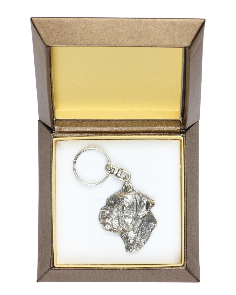 Border Terrier - Silver-plated pendant with a dog in a decorative box, handbag decoration, backpack pendant by Art-Dog brand