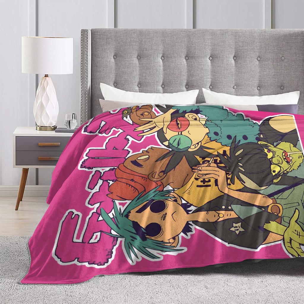 Musikband Gorillaz Crew Flanelldecke Weiche Überwurfdecke für Draußen Flugzeugreisen Mode Tagesdecke Sofa Bettbezug