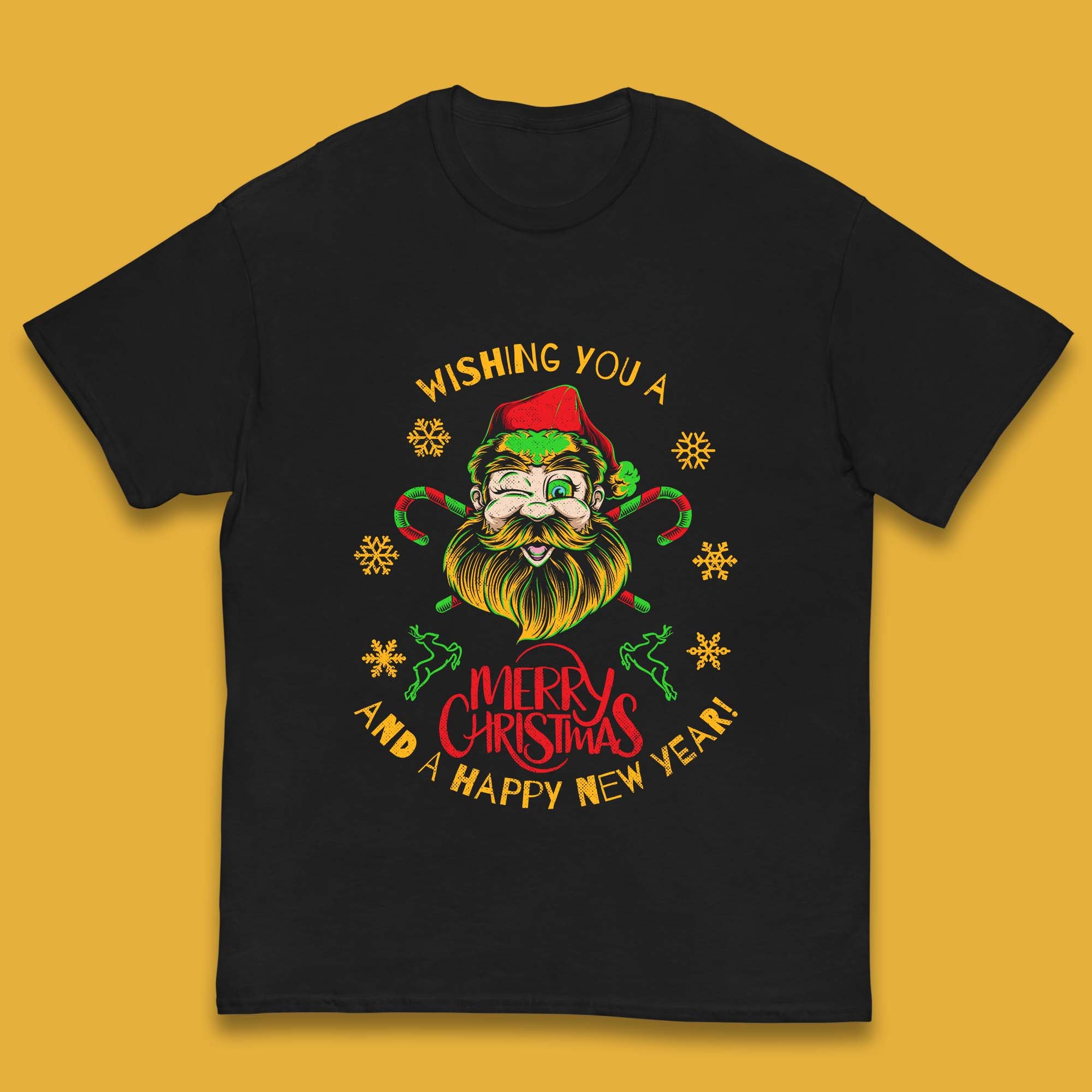 Wishing You A Merry Christmas Santa Eye Winking Kids T Shirt 140