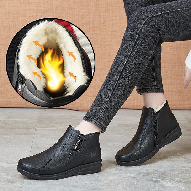 Cizme de Iarna Piele Tocuri Pana Femei Anti-alunecare Blana Calda Cizme Pantofi Dama Casual