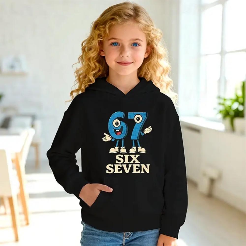 Funny Slang 67 Hoodie Unisex Girls' 3D Graphic Pullover Long Sleeve Comfortable Trendy Street Long Sleeve Children's Clothing