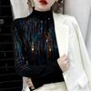 De Rong Women's Rhinestone Long-Sleeve T-Shirt: High-Collar, Autumn/Winter Base Layer with High-End Style