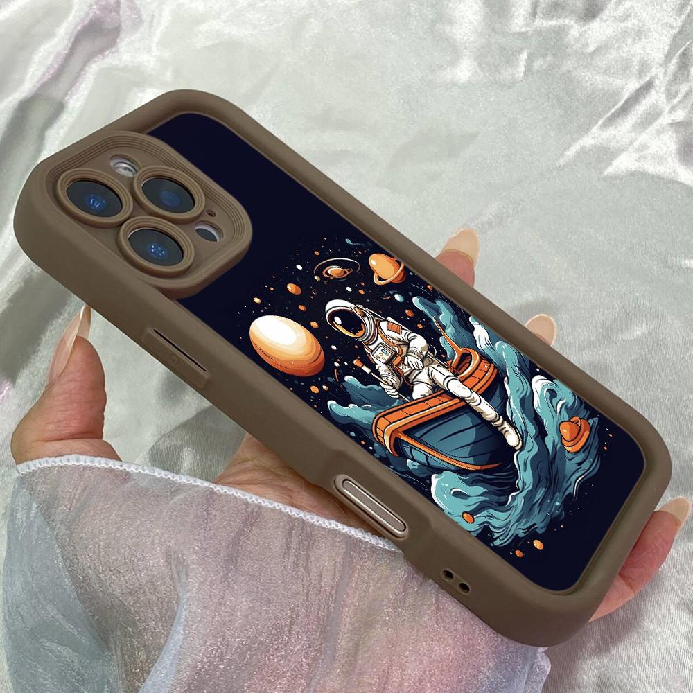 JT36 Астронавт в лодке Realme 14 15 Huawei Honor 70 90 Infinix Tecno itel Motorola Google Все модели Ангельские глазки Мягкий ТПУ Чехол для телефона itel RS4 коричневый