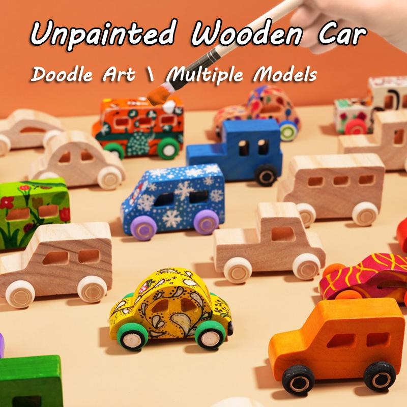 Montessori Wooden DIY Car Toys for Children Unpainted Cars Model Painting Doodle Art Unfinished Crafts Preschool Educational Toy