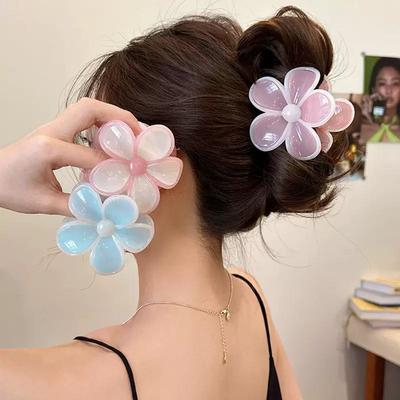 3 Pcs Large Classic Design Hair Claw Clips Flower Acrylic Fashion Headwear Barrette,Sweet Hair Accessories for Women Gift