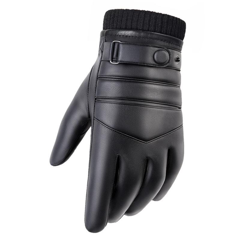Winter Men s PU Washed Leather Mountaineering Outdoor Cycling Bicycle Motorcycle Electric Vehicle Large Cotton Touch Screen Warm Gloves One size fits all