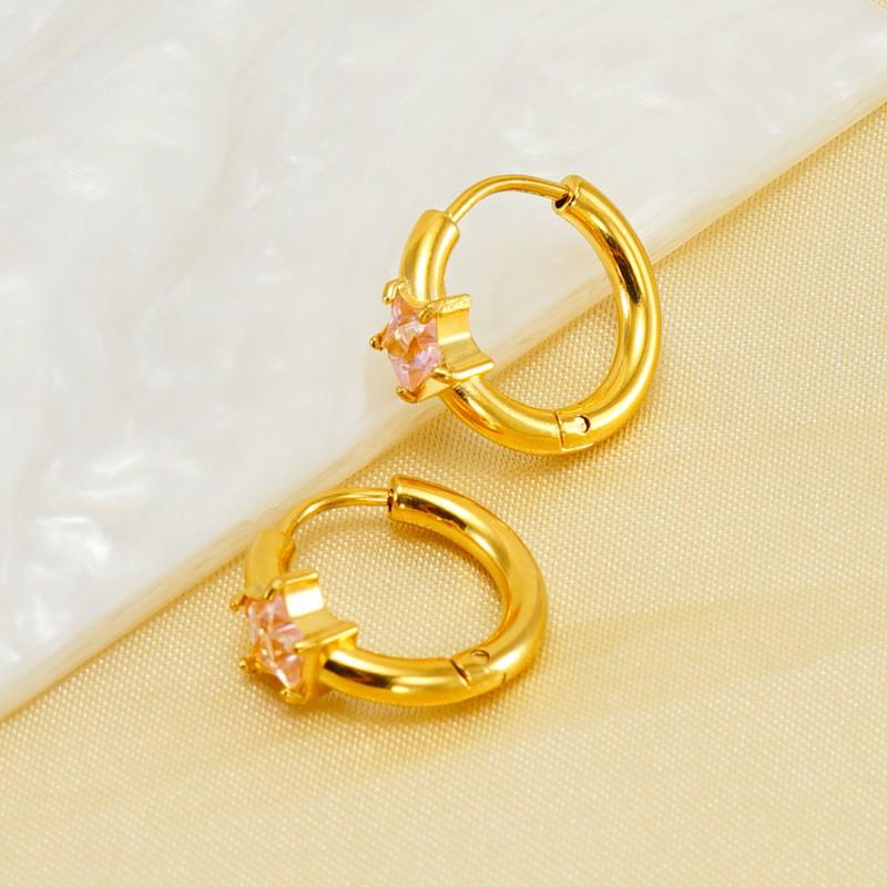 European and American Style Five-Pointed Star Zircon Stainless Steel Hoops: Elegant, Luxurious, Sweet.