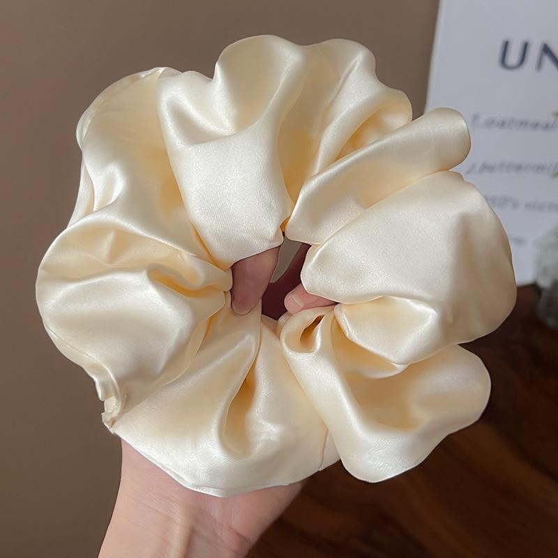 

1 шт. сатиновая резинка для волос в корейском стиле, высококачественная однотонная блестящая мятая резинка для волос в виде толстой кишки, глянцевая высокоэластичная резинка для волос для пучка