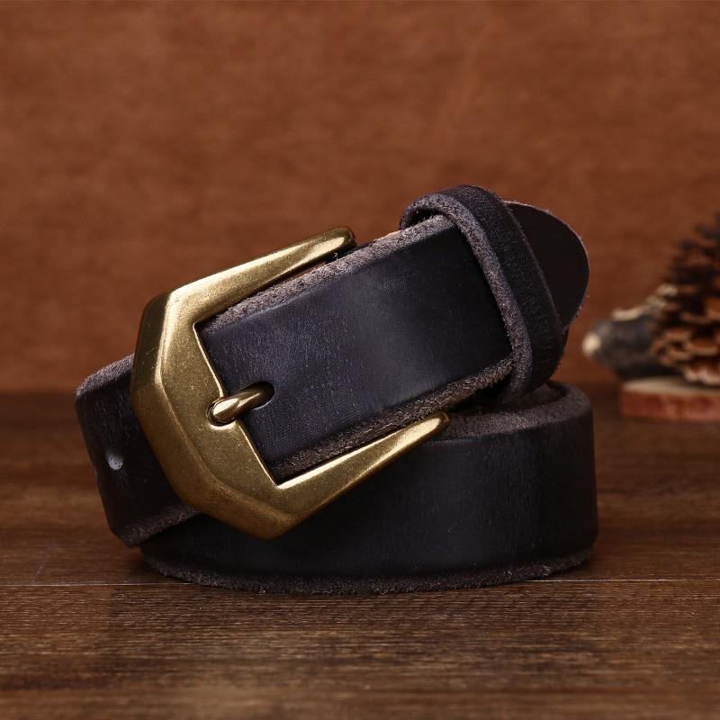 Thickened large copper buckle extra thick beveled edge retro matte leather belt men's first layer cowhide casual belt