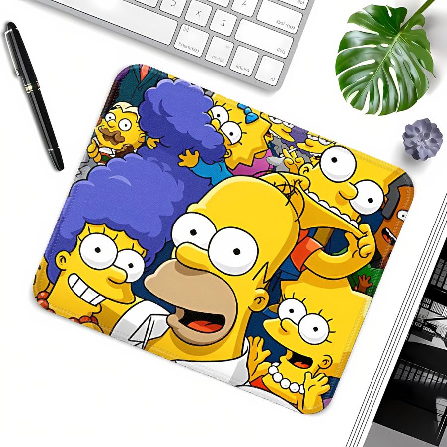 Tappetino Mouse Antiscivolo Famiglia Homer Simpson Cartone Animato Pad per Computer Laptop Pad per Ufficio Tappetino per Mouse e Tastiera Accessori da Scrivania Console di Gioco