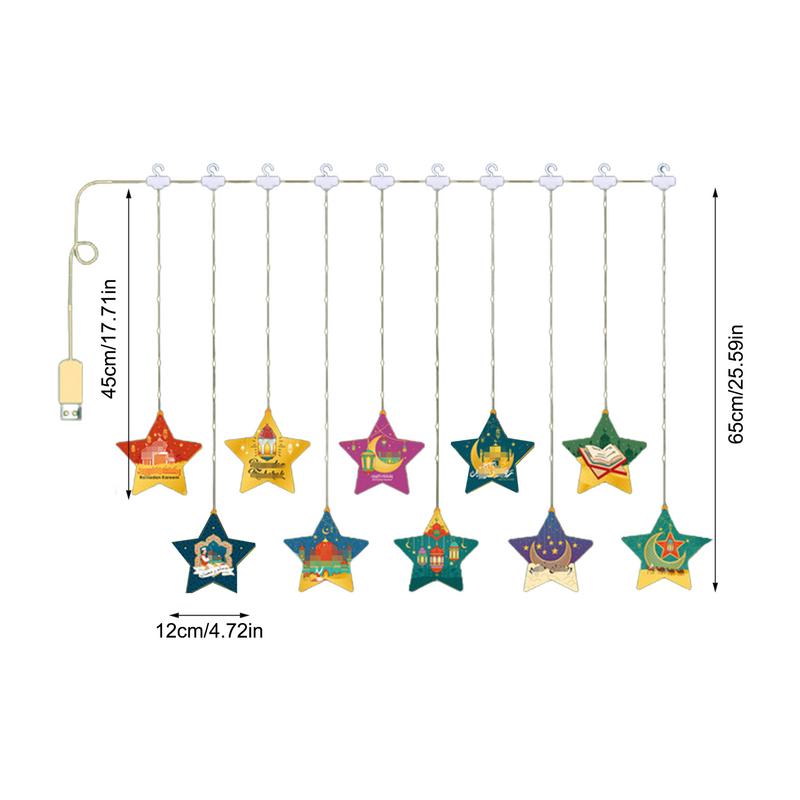 Eid Decorative Lights Holiday Stars Moon LED Lights Ornament Eid Decorations Pendant Battery Operated Ambient Lighting Party